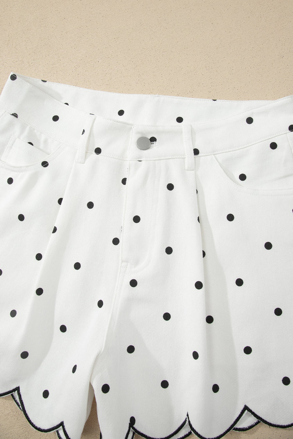 Elise Embroidered Polka Dot Scallop Hem Denim Shorts