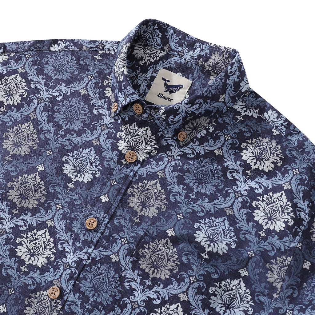 Blue Abstract Gradient Cotton Long Sleeve Aloha Shirt