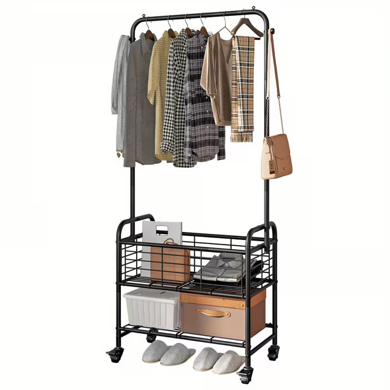 Rolling Laundry Sorter Cart with Hanging Rack and Shelf