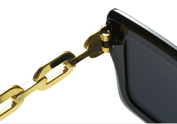 Oversized Square Sunglasses with Metal Chain Temple for Women
