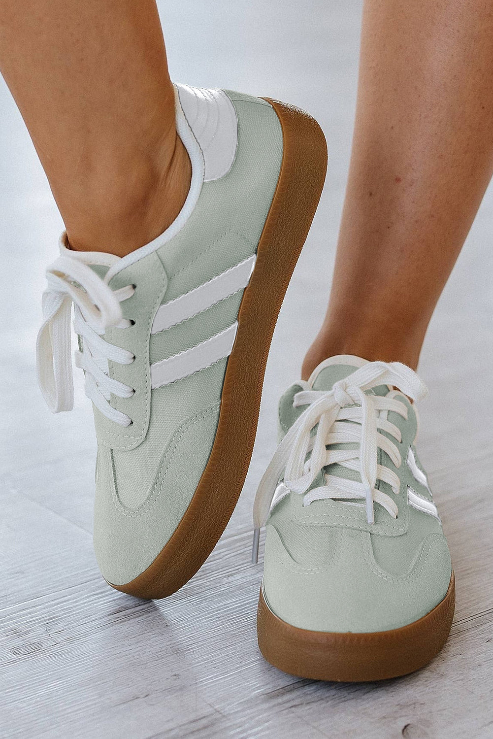White Striped Lace Up Flat Sneakers Casual Retro Tennis Shoes - Image 15