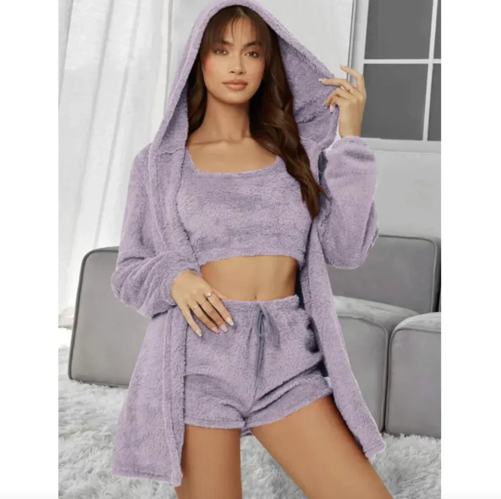 3-Piece Plush Winter Hooded Set