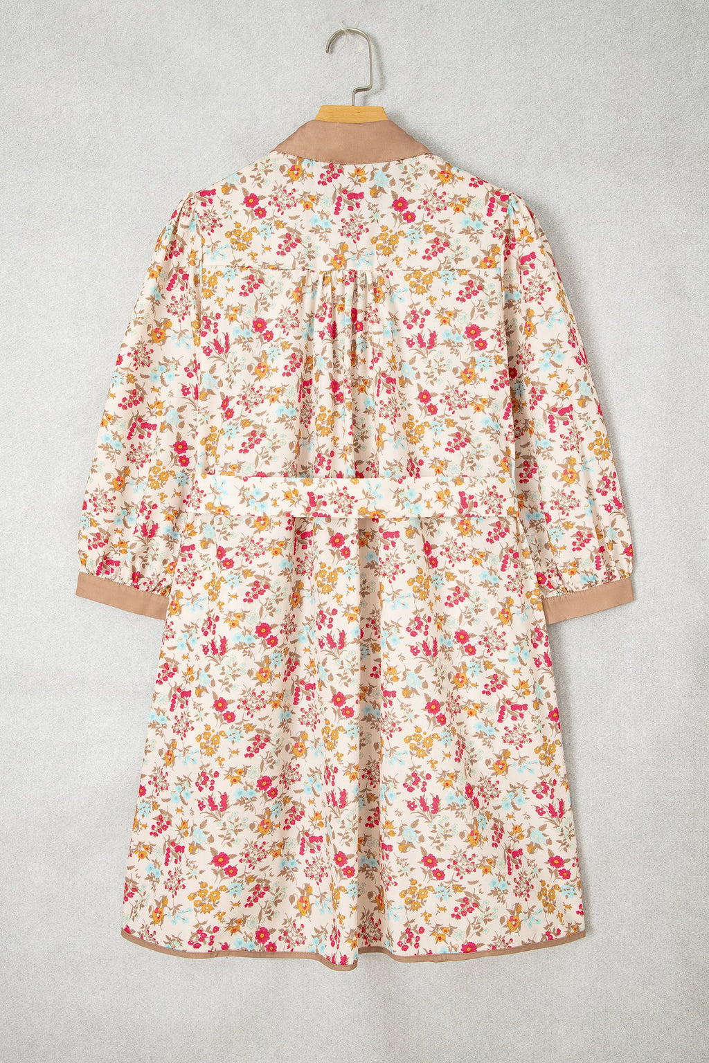 Floral Button Down Belted 3/4 Sleeve Mini Dress