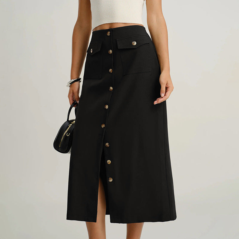 Elegant Design Straight Skirt Retro Front Slit Slimming Skirt Women