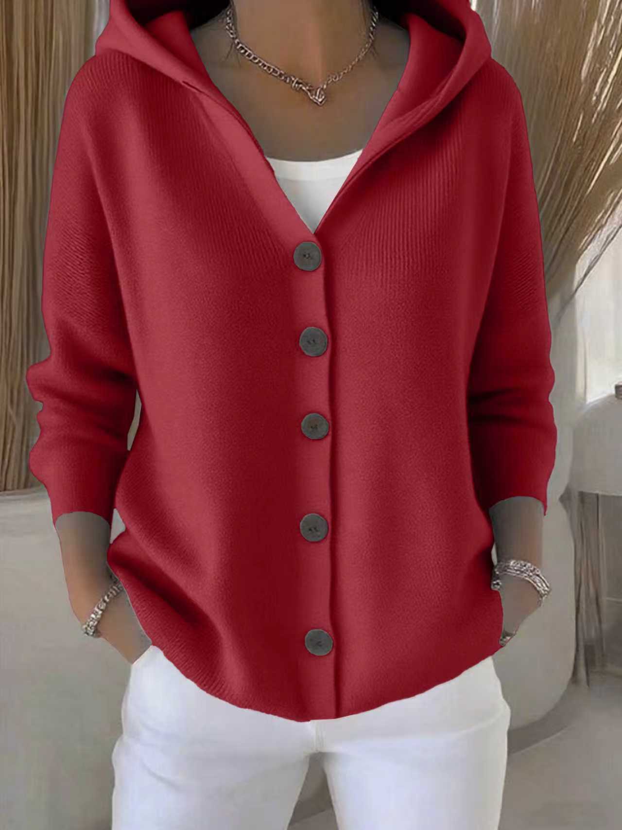 Women’s Button-Down Hoodie Cardigan Sweater Coat - Relaxed Knit