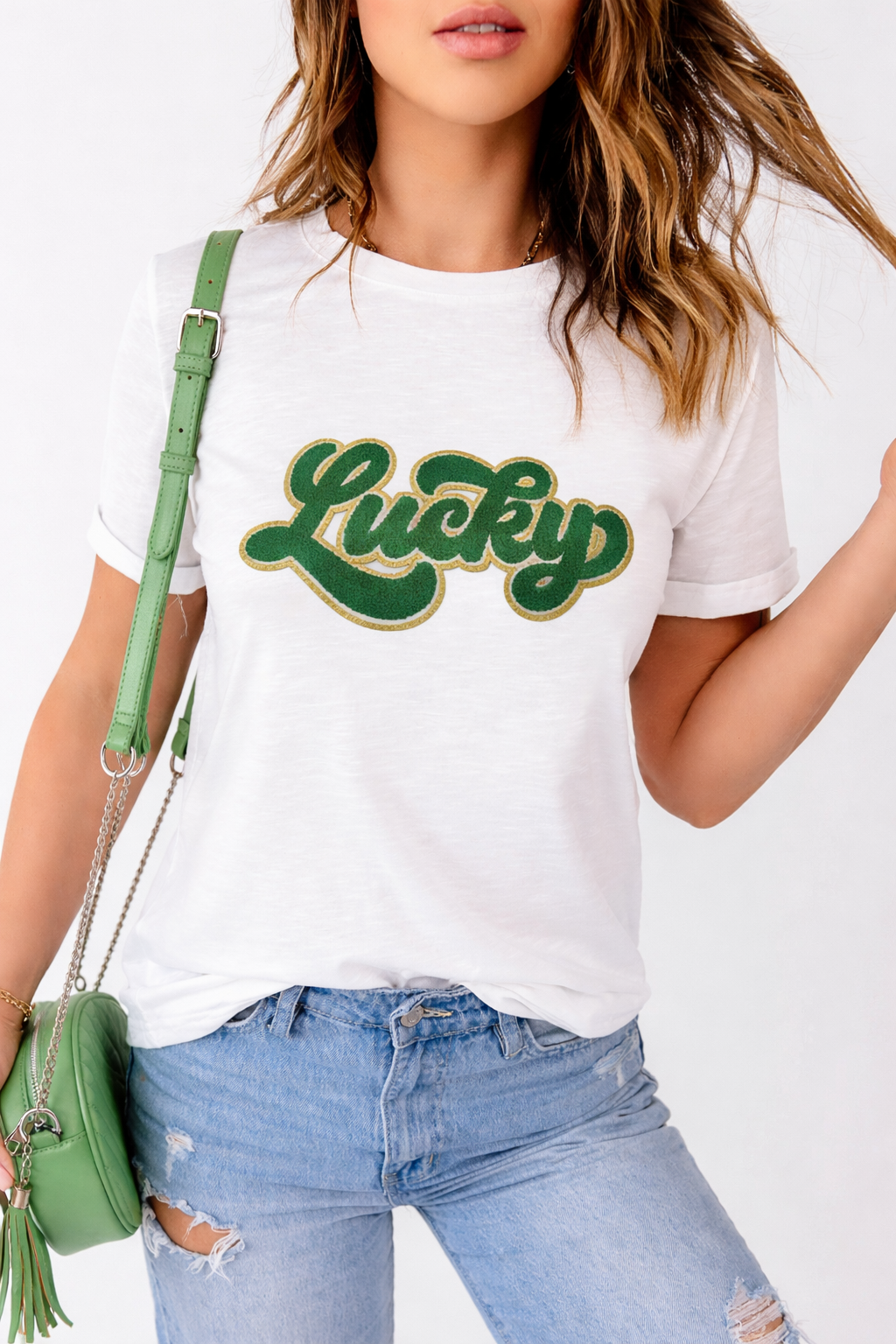 Sloane Patched Graphic T-Shirt with Chenille Lettering & Glitter