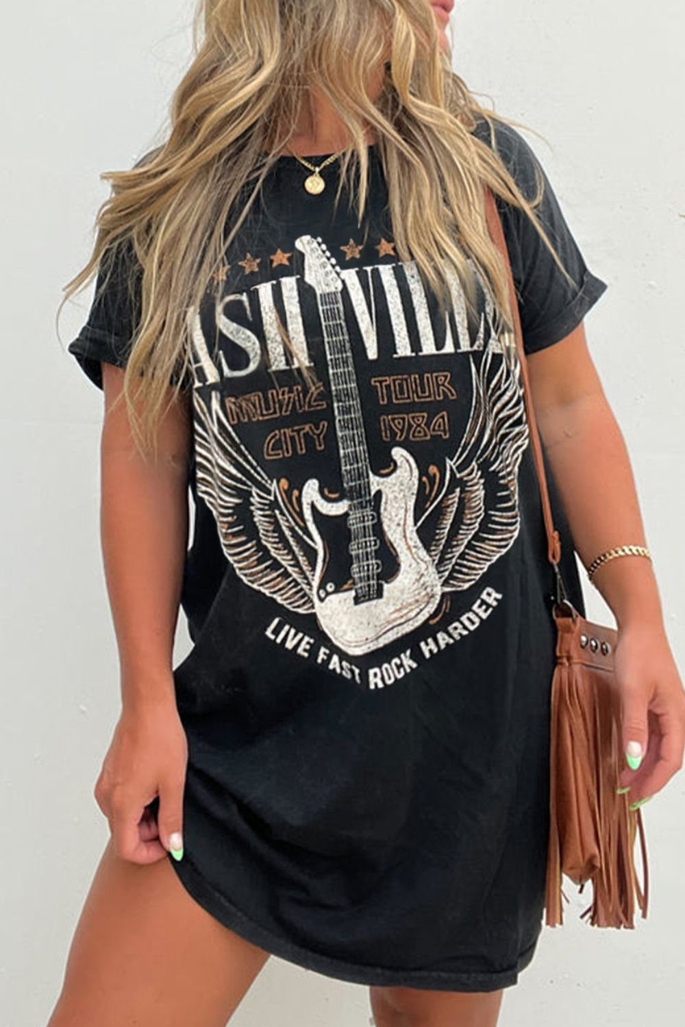 Graphic Round Neck Short Sleeve Cotton T-Shirt Dress