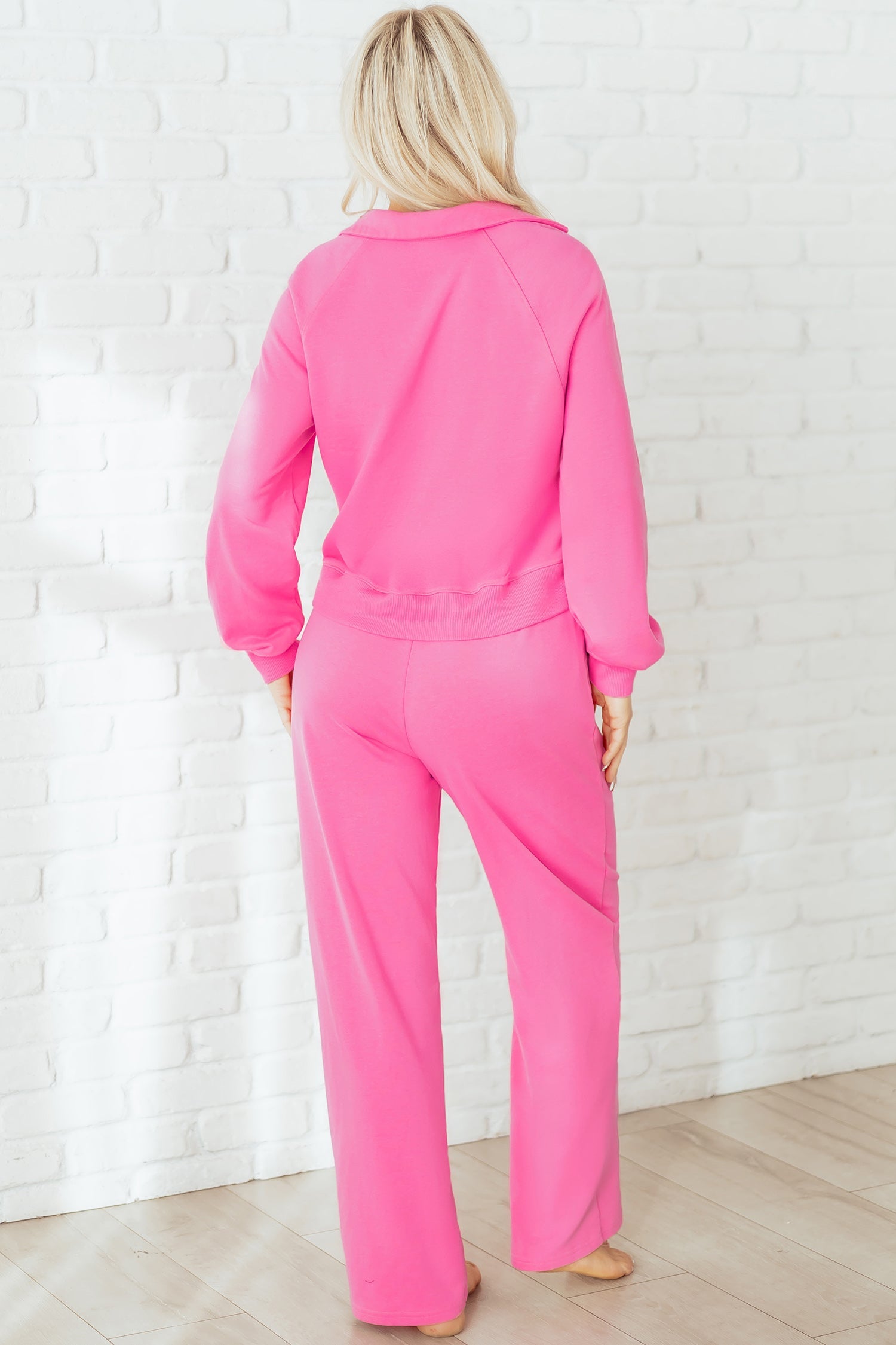 Women's Solid Collared Top and Central Seam Pants Loungewear Set