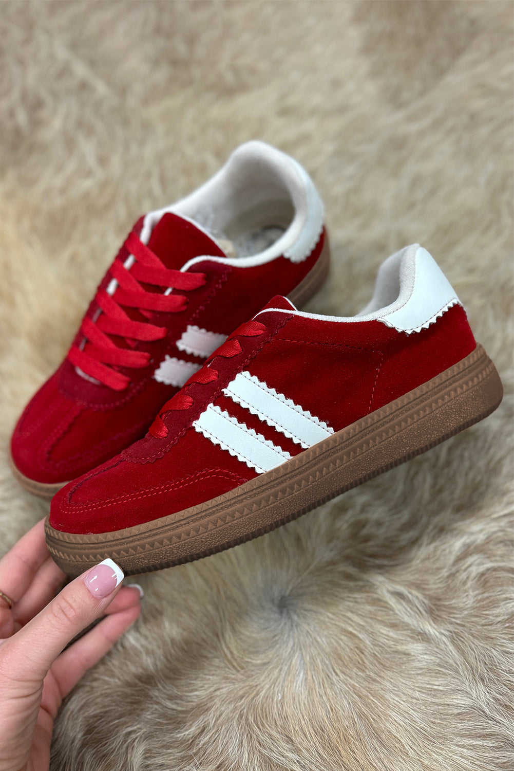 Fiery Red Vintage Striped Patchwork Lace-Up Flat Shoes