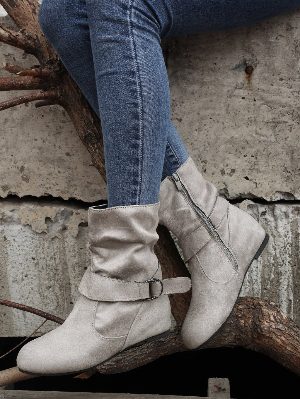 Women's Ankle Boots with Buckle Belt & Side Zip