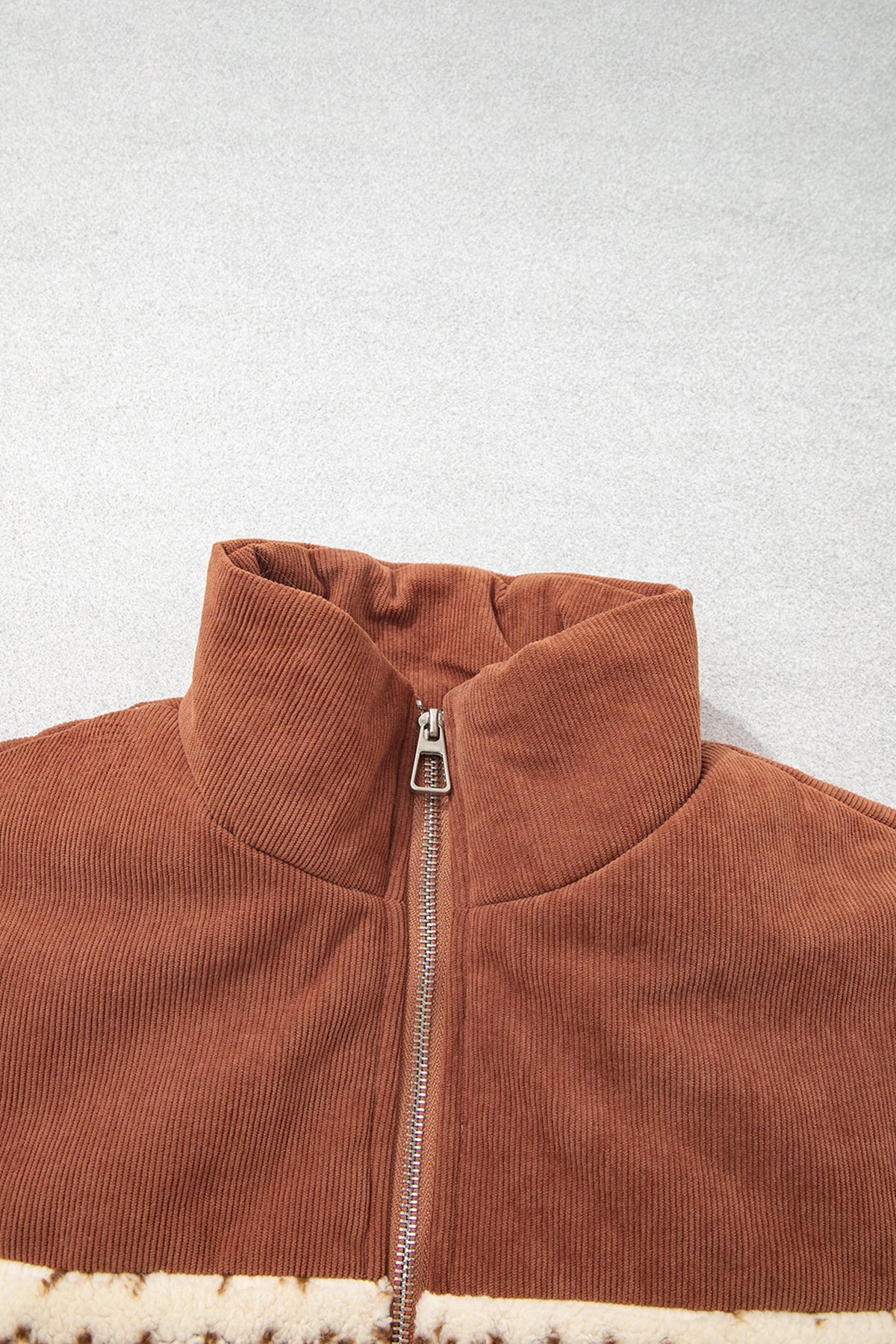 Geometric Fleece Patchwork Corduroy Zip Up Vest