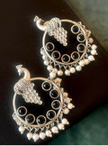 Joban Fashion Women Black Silver Replica Peacock Shape Monalisa Stone Beaded Round Earring