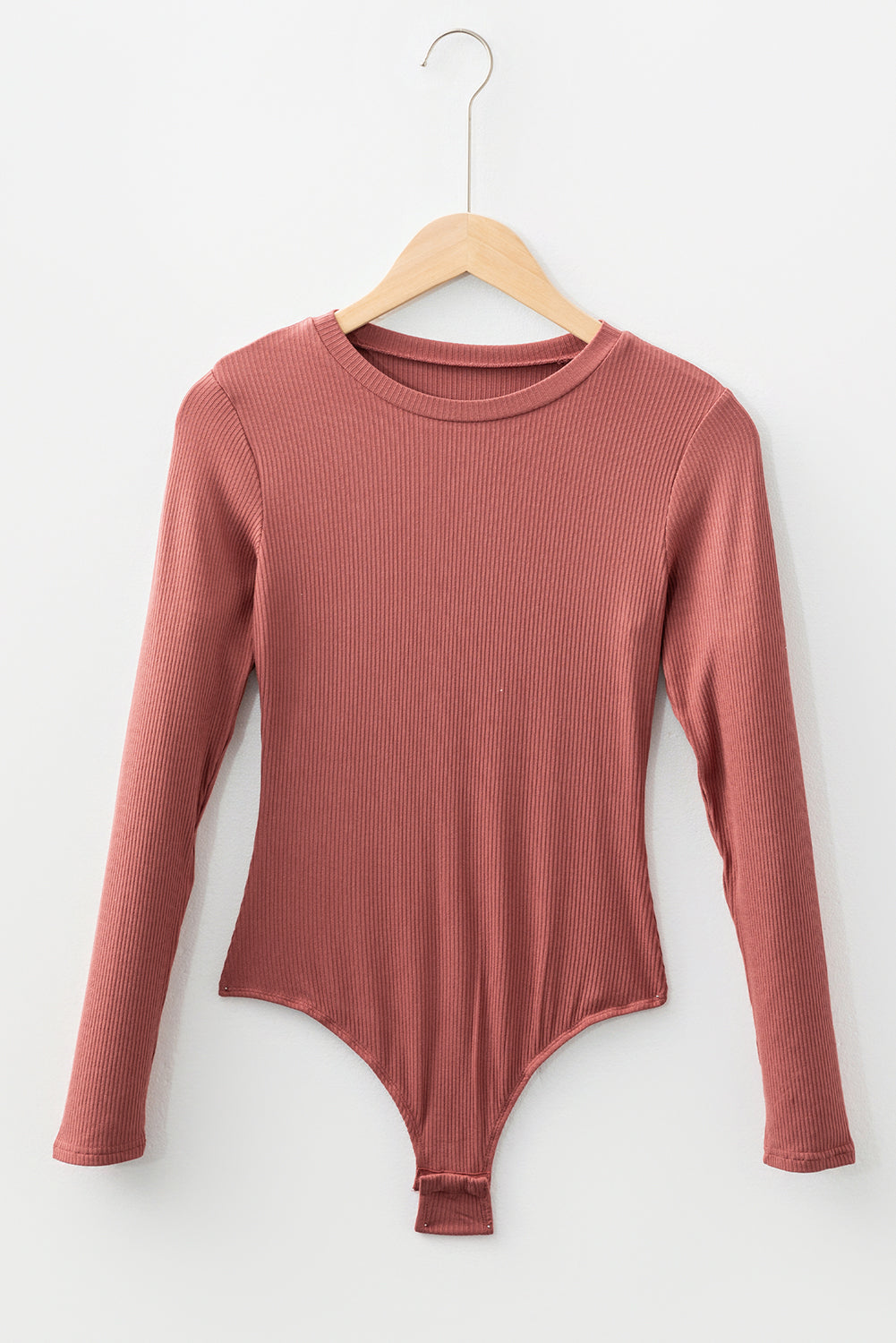 Solid Ribbed Round Neck Long Sleeve Bodysuit