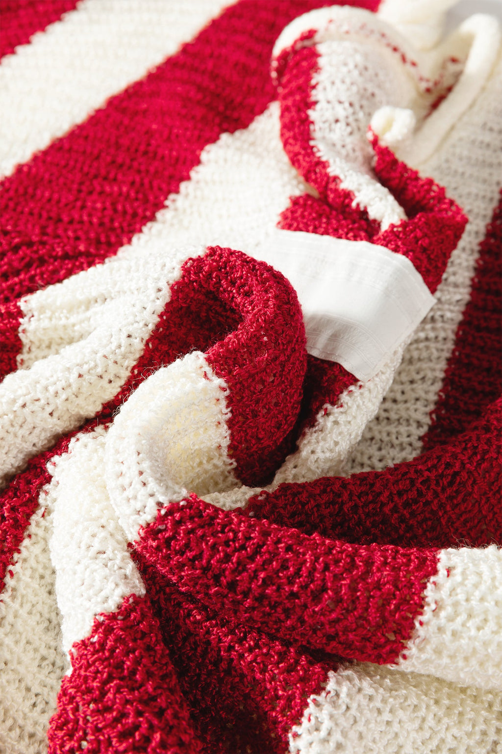 Colorblock Stripe V-Neck Bracelet Sleeve Sweater - Red and White