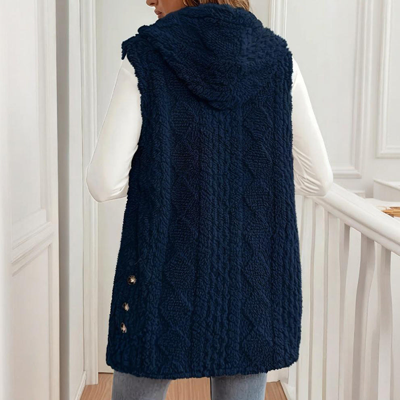 Women's Textured Sleeveless Hooded Vest Button Front Layer - Image 7