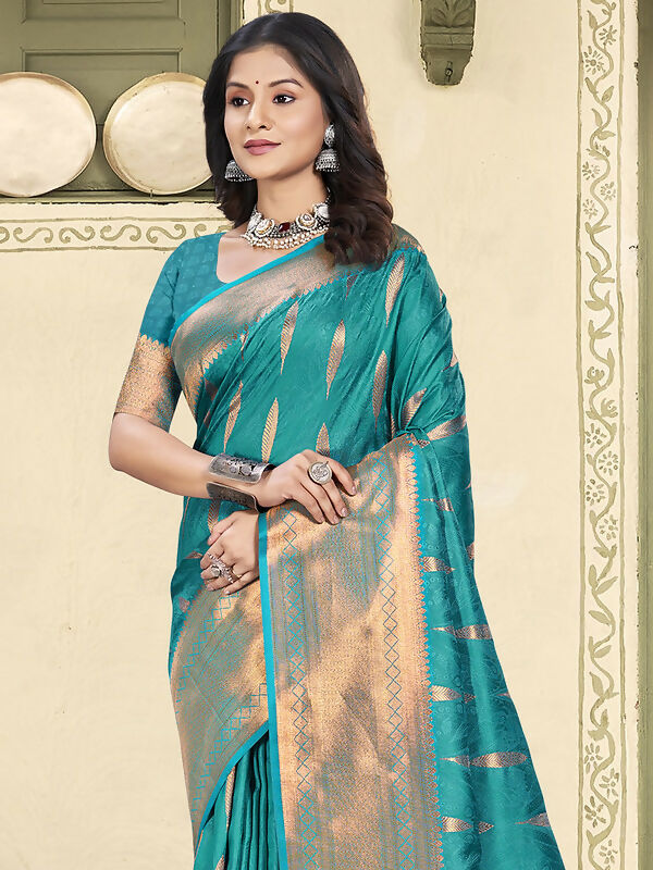Sky Blue Silk Saree with Matching Blouse Piece
