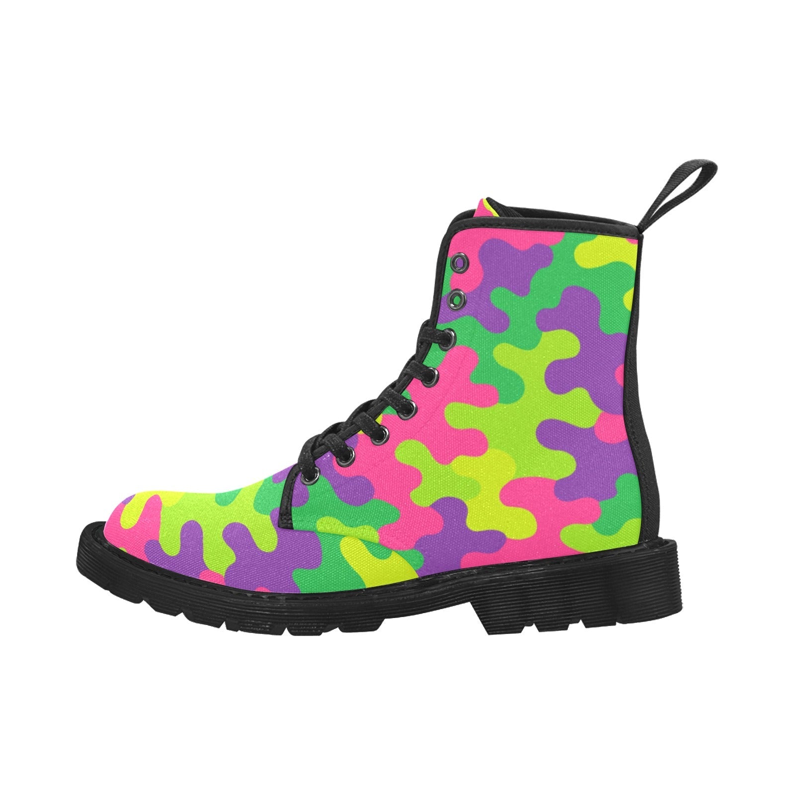 Women's Neon Rainbow Camo Lace-Up Combat Boots - Image 3