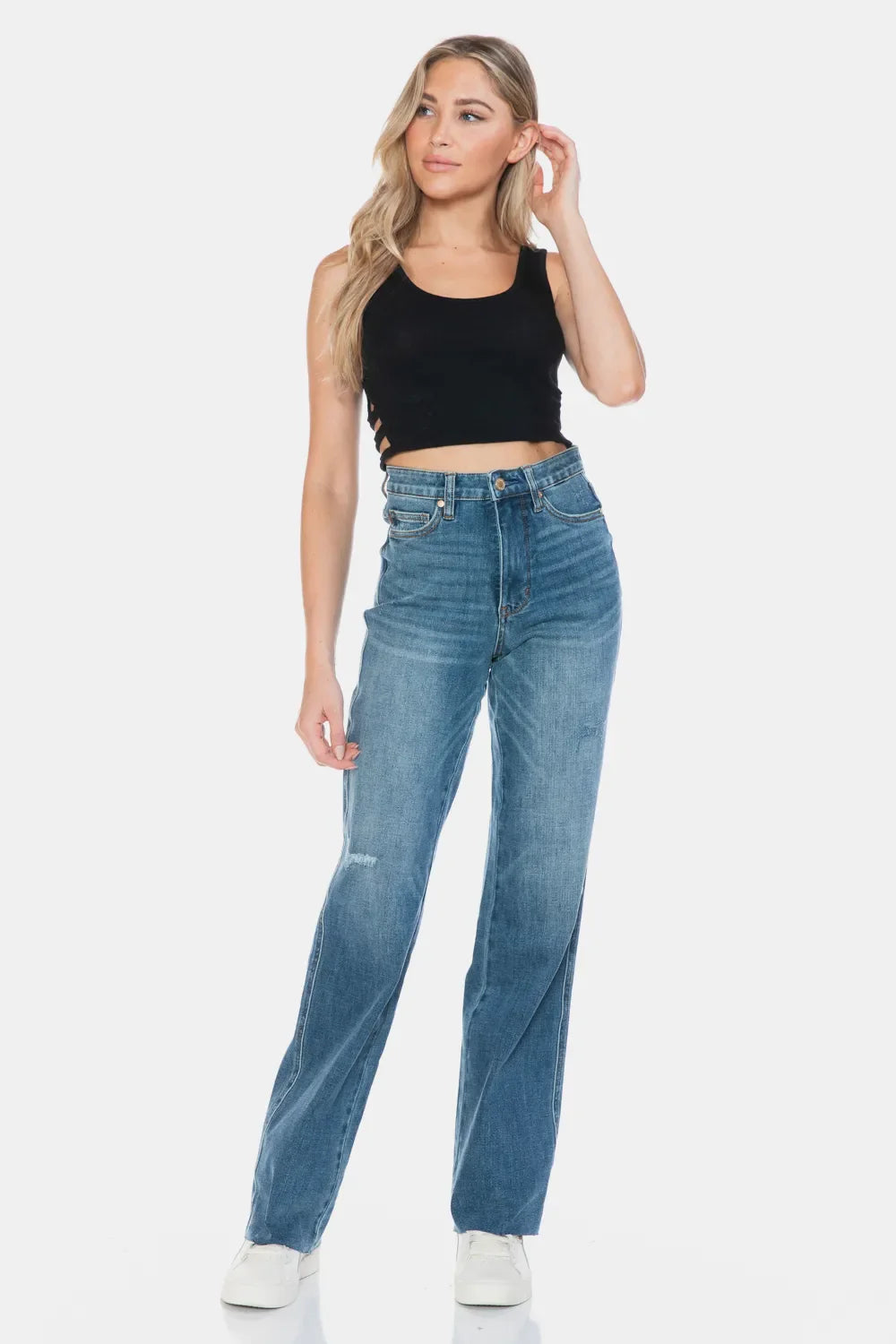 Judy Blue Tummy Control Straight Jeans Raw Hem