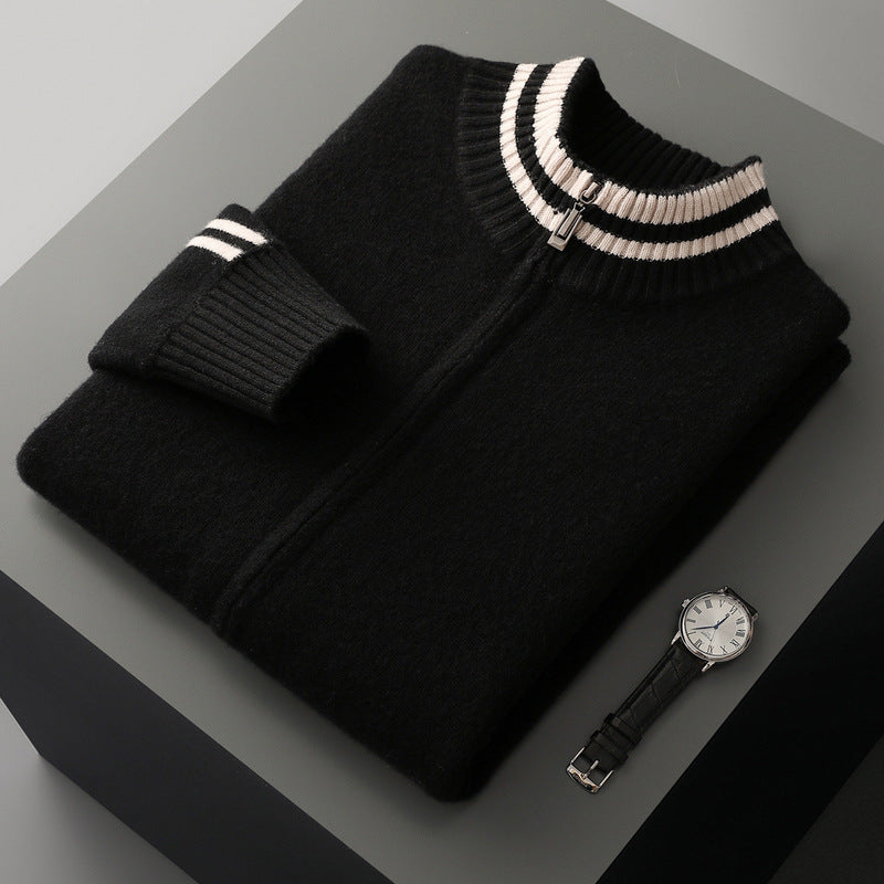 Men's Half-high Collar Knitted Slim-fitting Striped Sweater