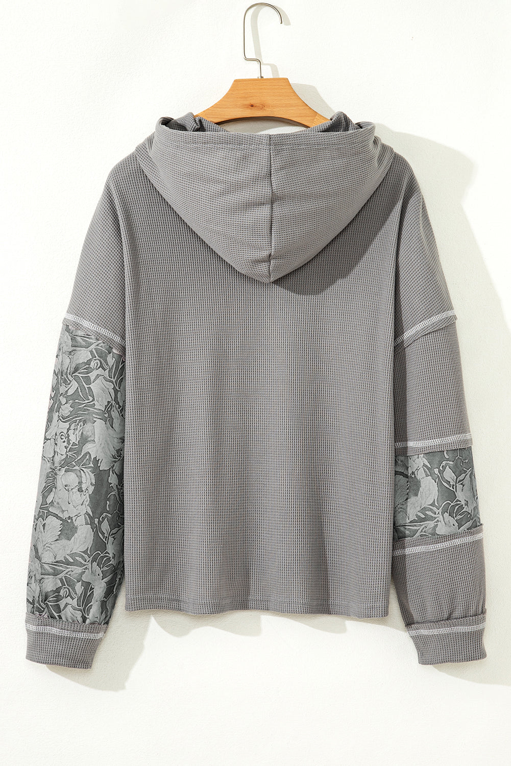 Stripe Waffle Patchwork Hooded Long Sleeve Top