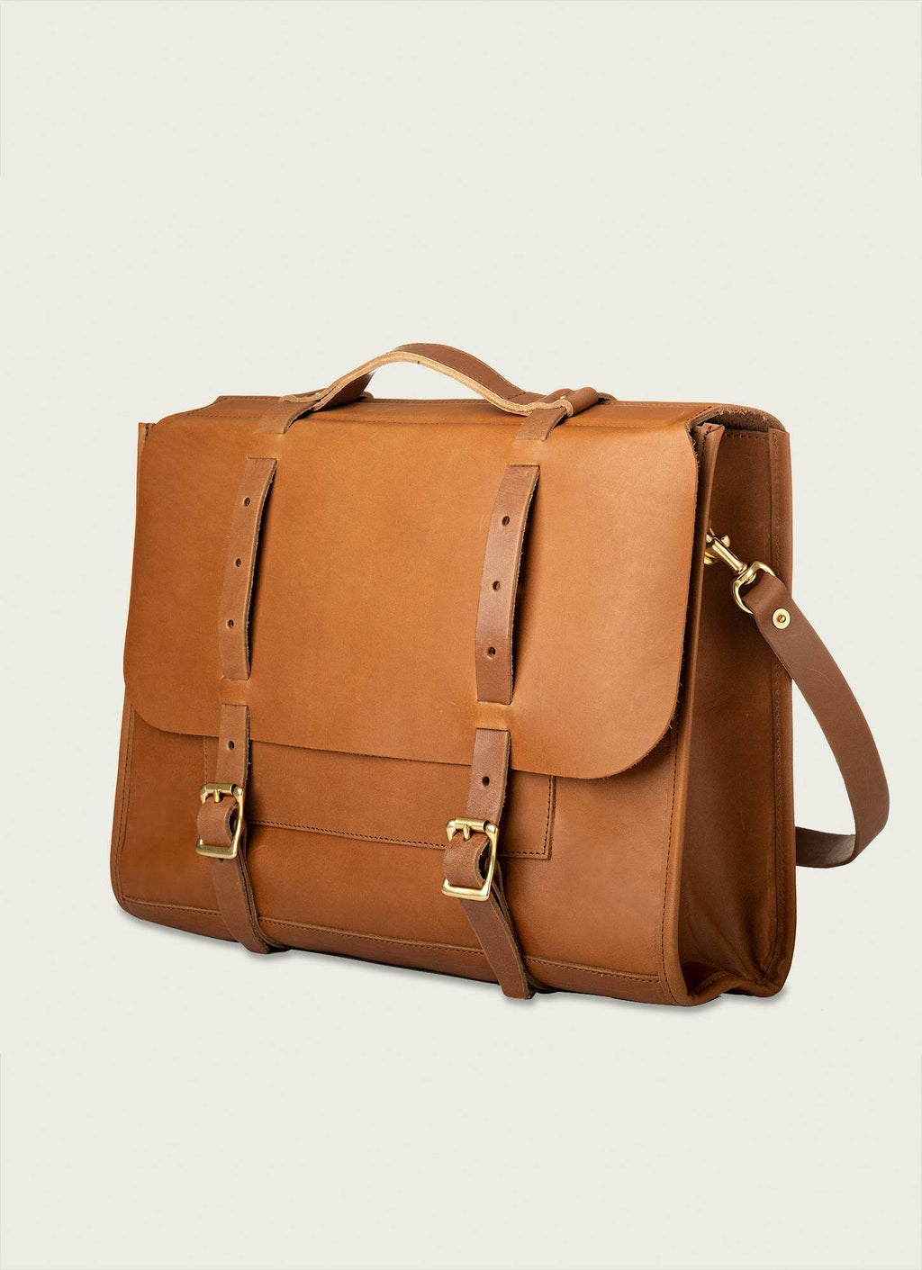 Tan Leather Messenger Bag with Laptop Compartment