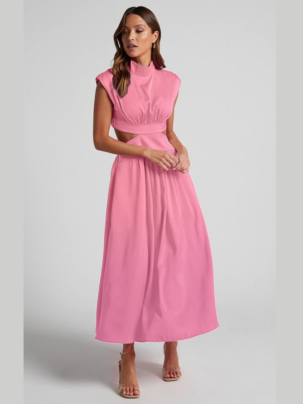 Modern Cutout Mock Neck Sleeveless Ruched Mini Dress