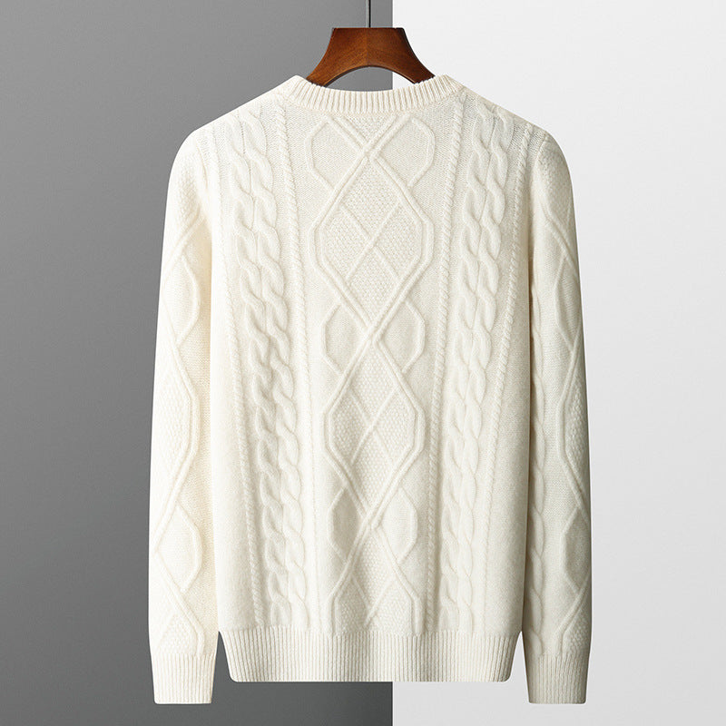 Men's Oversized Twist Knit Pullover Sweater - Round Neck Loose Fit