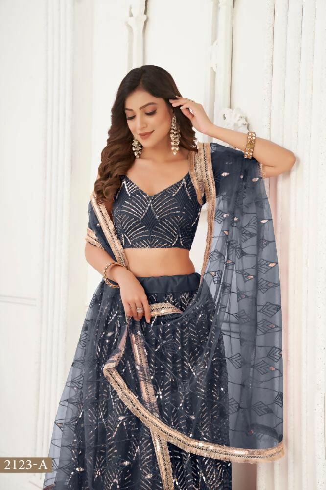 Black Butterfly Net Lehenga with Original Mirror & Sequence Work