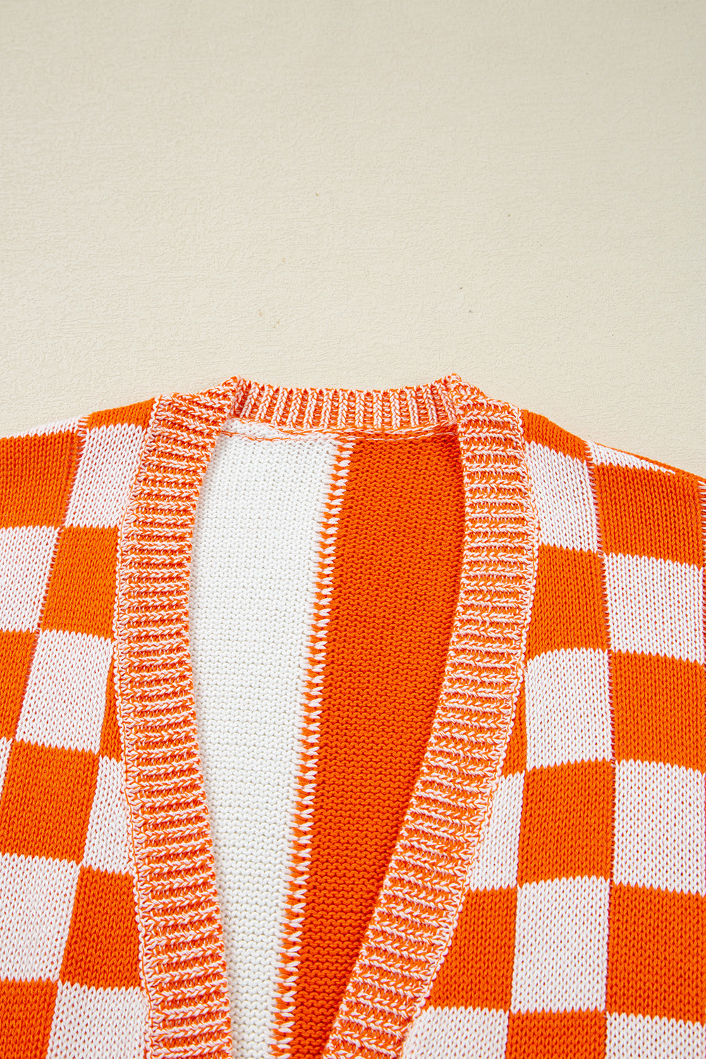 Checker Open Front Drop Shoulder Cardigan