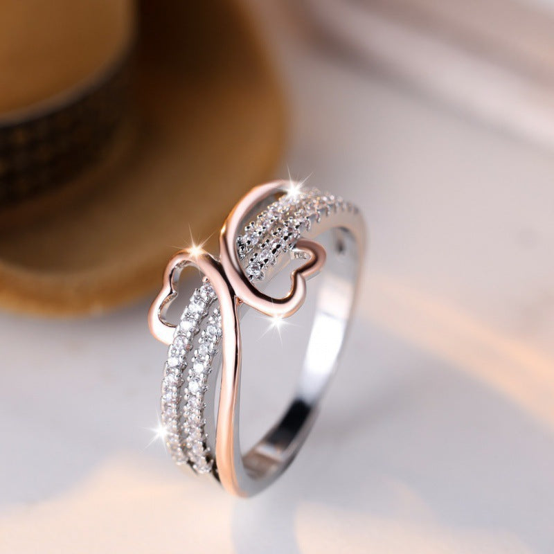 Two-tone Heart Ring With Zircon Inlay Minimalist Heart Design