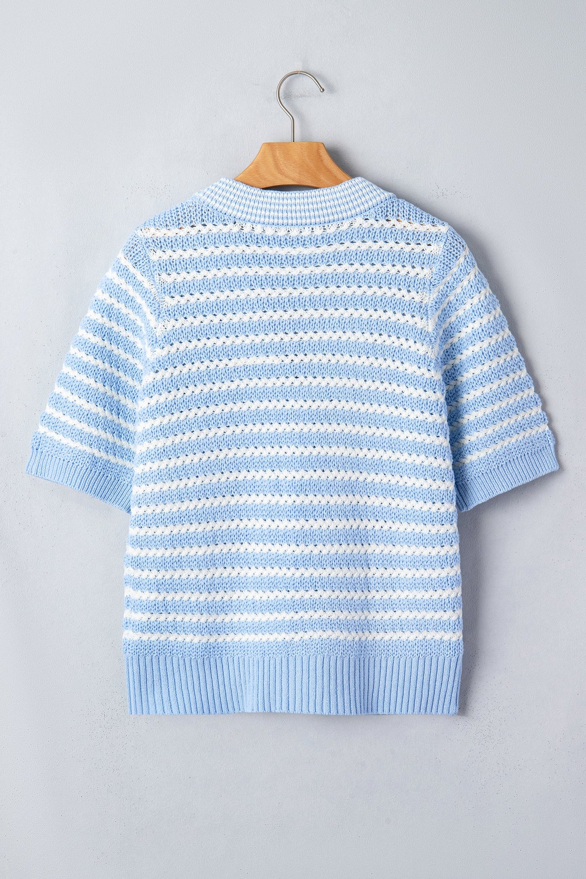 Stripe Bow Tie V-Neck Short Sleeve Sweater