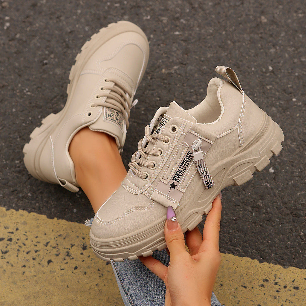 Women's Lace Up Side Zipper Chunky Platform Sports Sneakers - Image 6