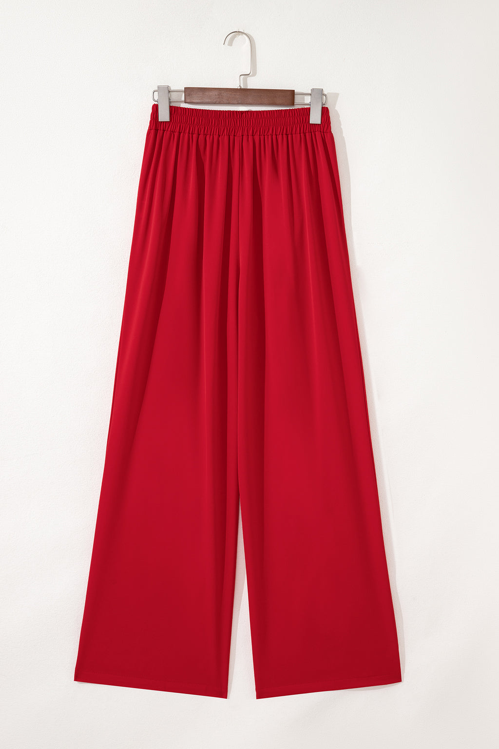 Fiery Red Pleated High Waist Pull On Loose Straight Pants