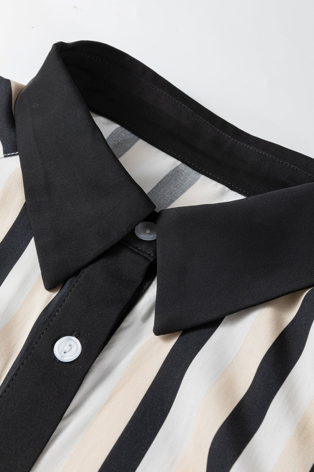 Black Stripe 3/4 Puff Sleeve Button Down Midi Dress