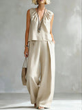 Women's Sleeveless Cotton-Linen Blouse and Wide-Leg Pants Set - Image 6