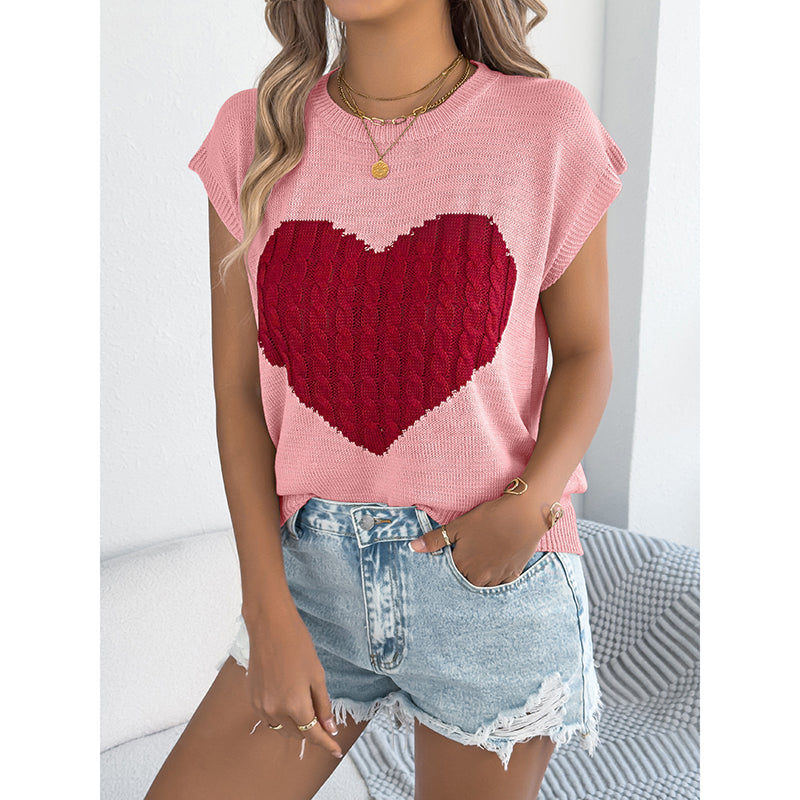 Women's Heart Color Block Knit Sleeveless Tank Top - Image 6