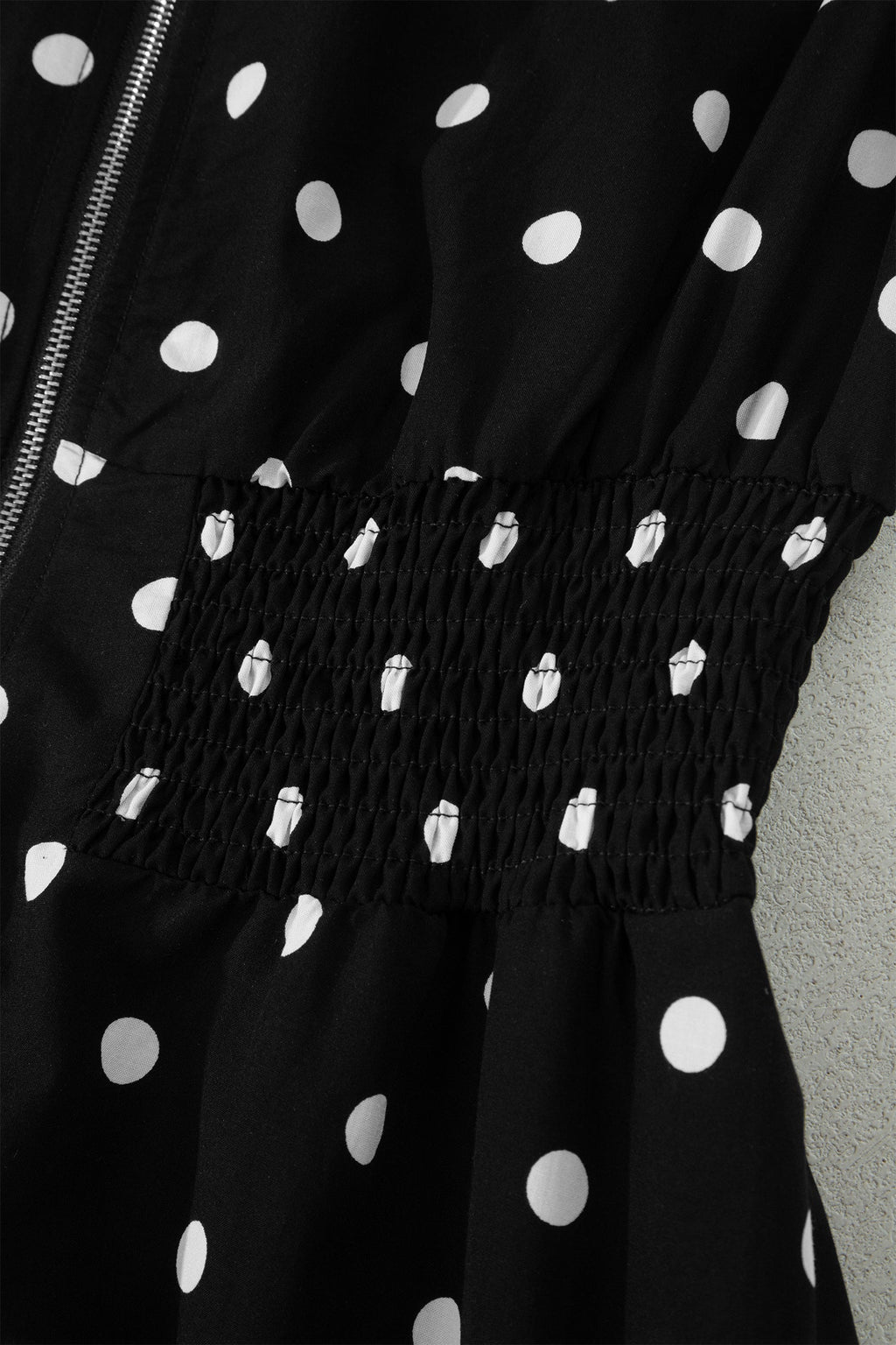 Polka Dot Zip Up V-Neck Sleeveless Dress