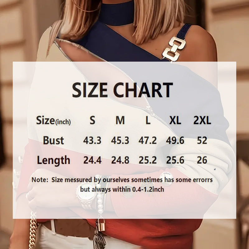 Women's Color-Block Cold-Shoulder Zip-Front Blouse