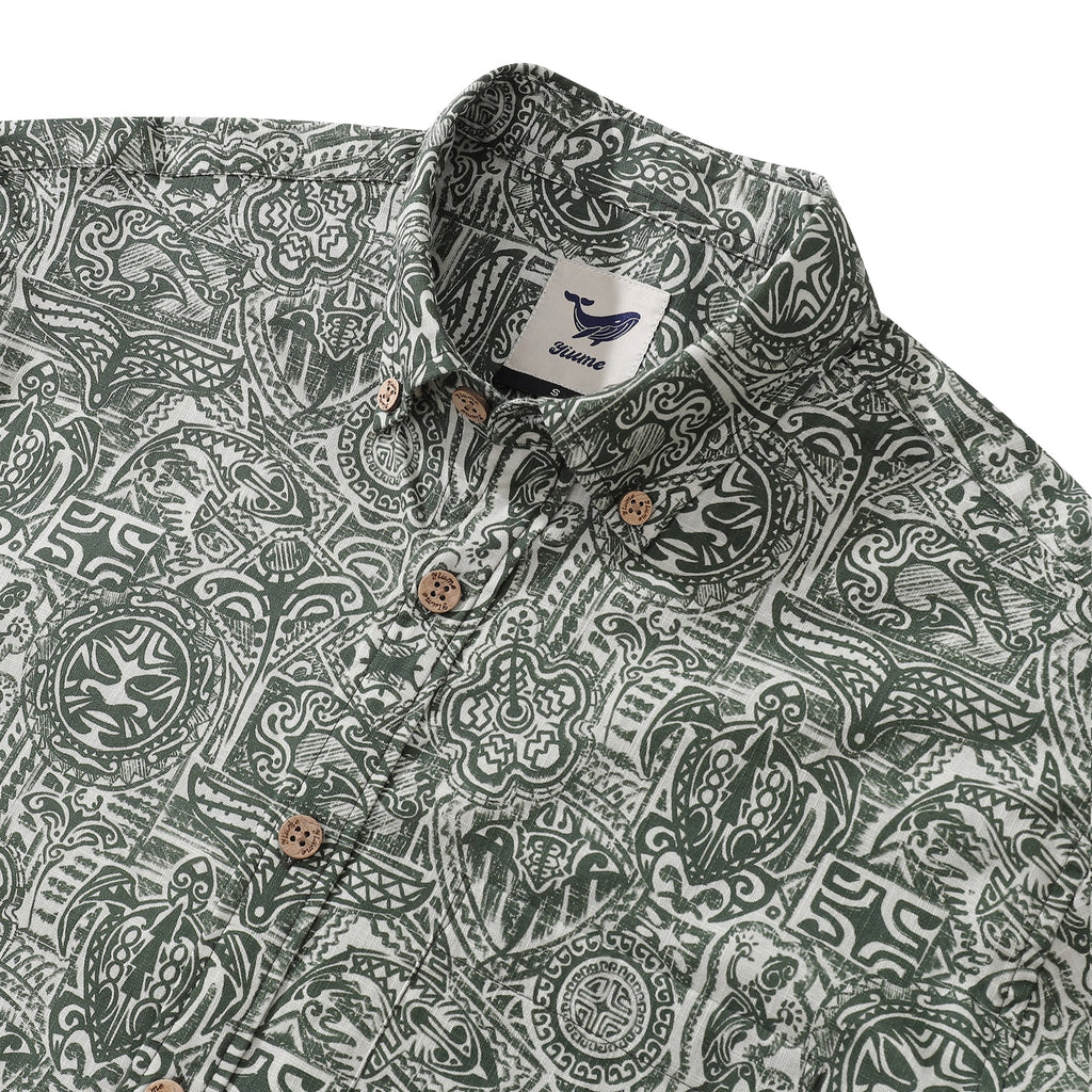 Men's Tropical Guardian Totem Long Sleeve Cotton Aloha Shirt