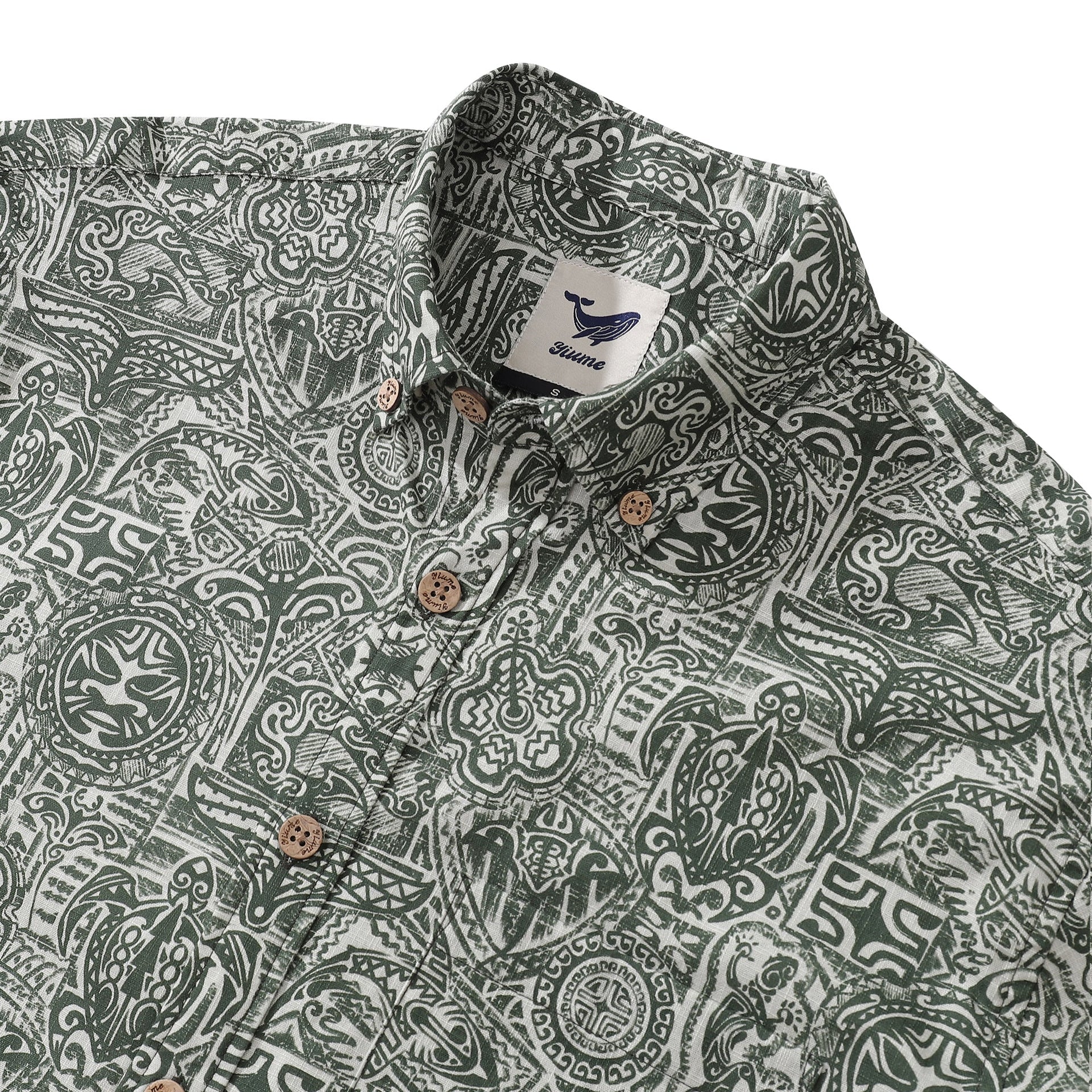 Men's Tropical Guardian Totem Long Sleeve Cotton Aloha Shirt
