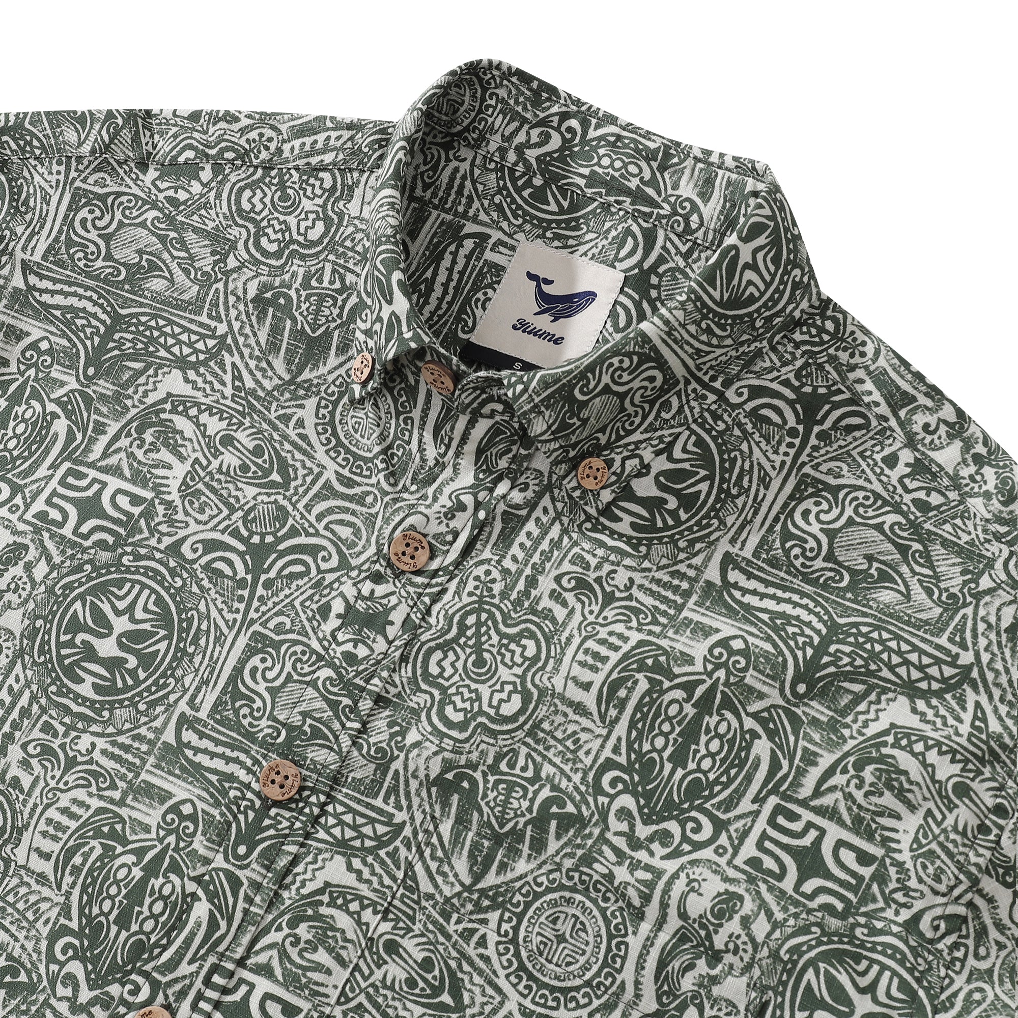 Men's Tropical Guardian Totem Long Sleeve Cotton Aloha Shirt