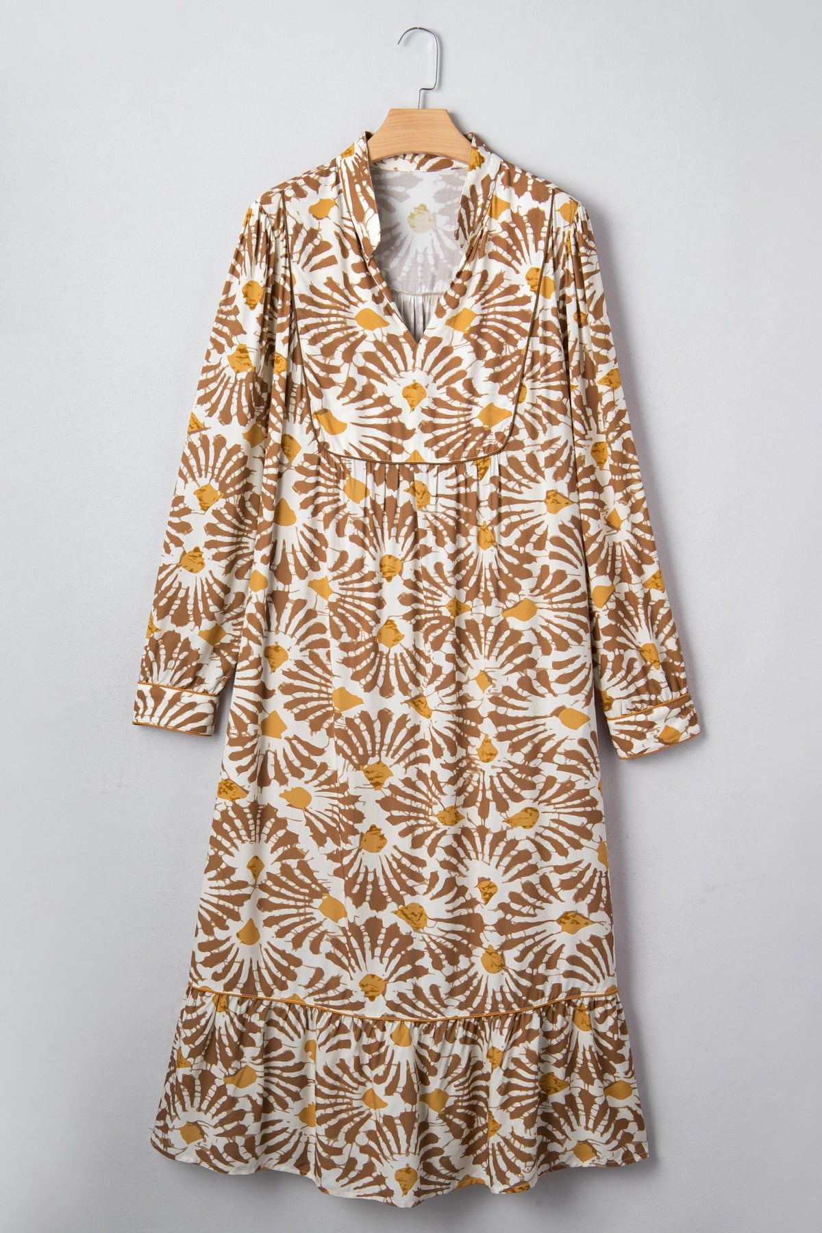 Plus Size Abstract Plant Long Sleeve Maxi Dress