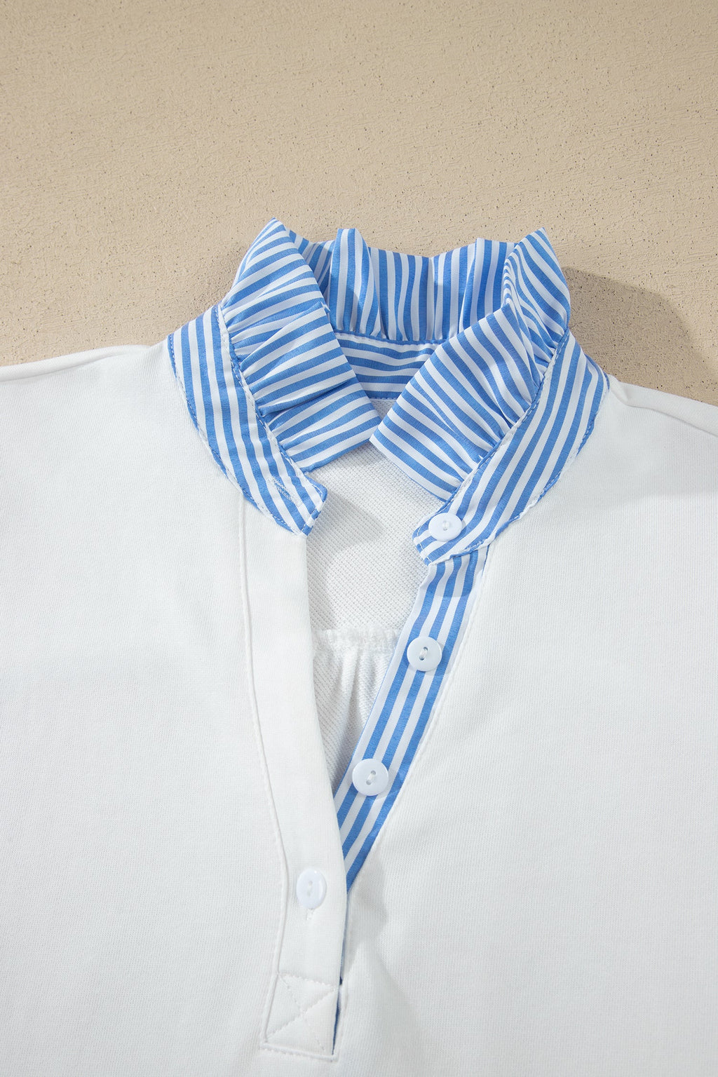 Stripe Frilled Collar Short Sleeve Blouse with Puff Sleeves