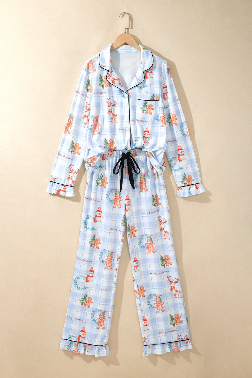 Christmas Plaid Ruffle Shirt & Pants Pajama Set