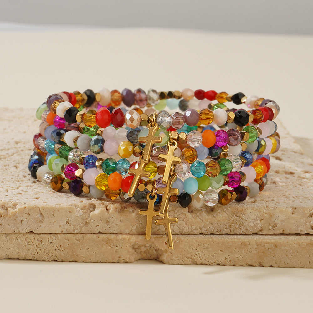 Natural Stone Colorful Cross Holiday Card Bracelet