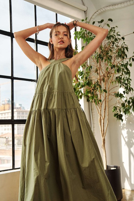 Crisscross Wide Strap Drawstring Midi Dress for Summer