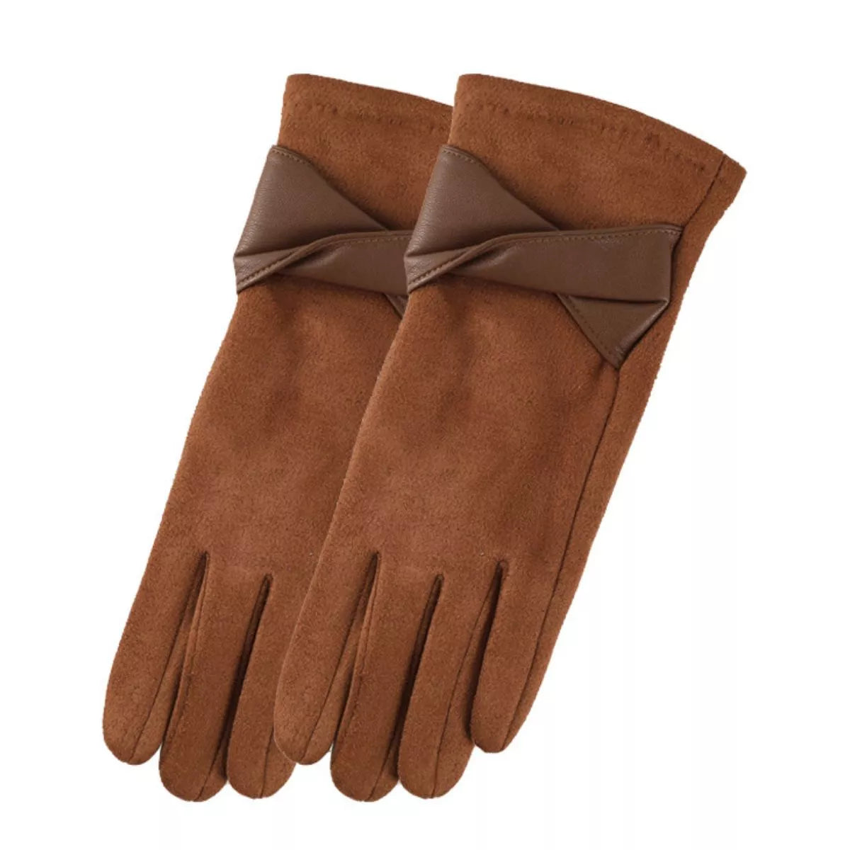 Warm Leather Trimmed Suede Gloves