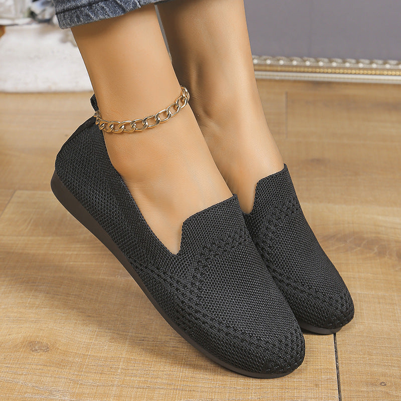 Women's Flying Woven Slip-On Flats Breathable Casual Work Shoes