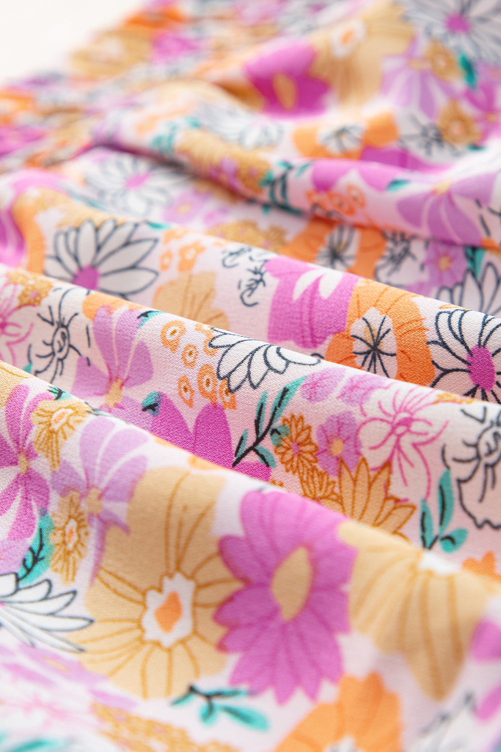 Pink Boho Floral Shirred High Waist Athletic Shorts