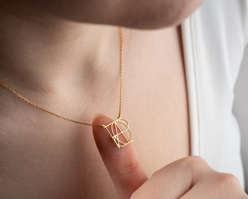 Customized Intertwined Initial Monogram Necklace Minimalist Jewelry